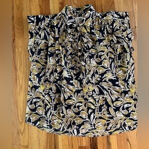 NEW A SHIRT THING Logan Tulip Top Blouse Navy Yellow Sz Small